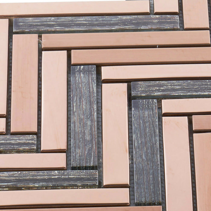 Sample - TDH393RG Stainless Steel Crystal Glass Rose Gold Metallic Metal Mosaic Tile