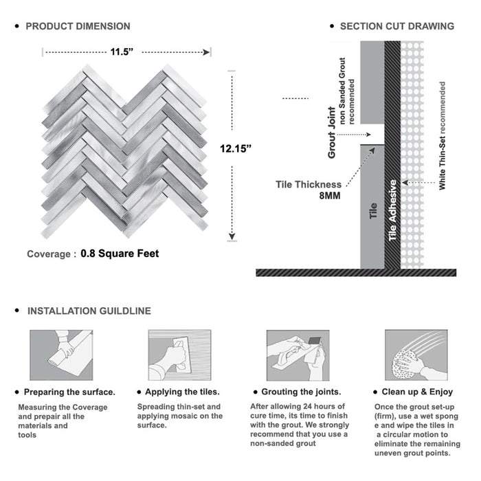 Sample - TDH397AL Aluminum Metal Silver Gray Metallic Mosaic Tile