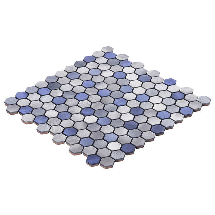 TDH52MDR Blue Marble Gray Aluminum Metallic Hexagon Mosaic Tile