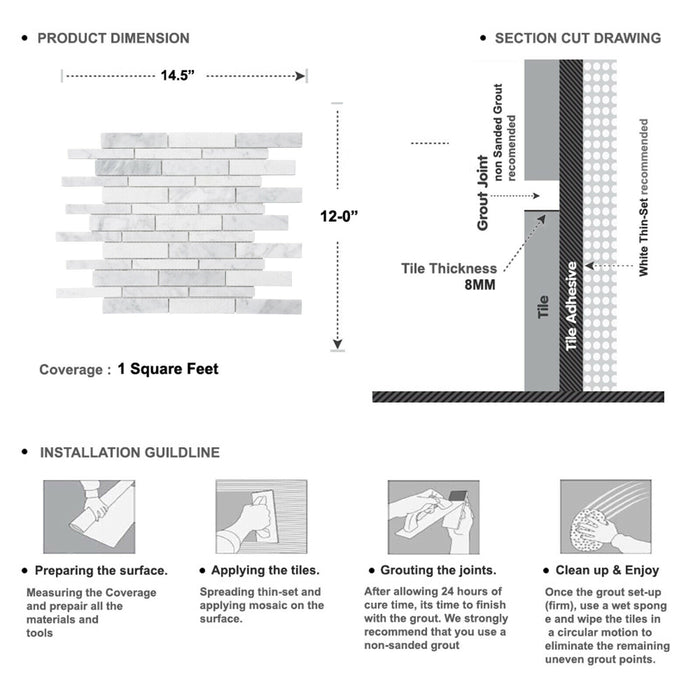 Sample - TDH476NS Natural Stone Carrara Marble White Mosaic Tile