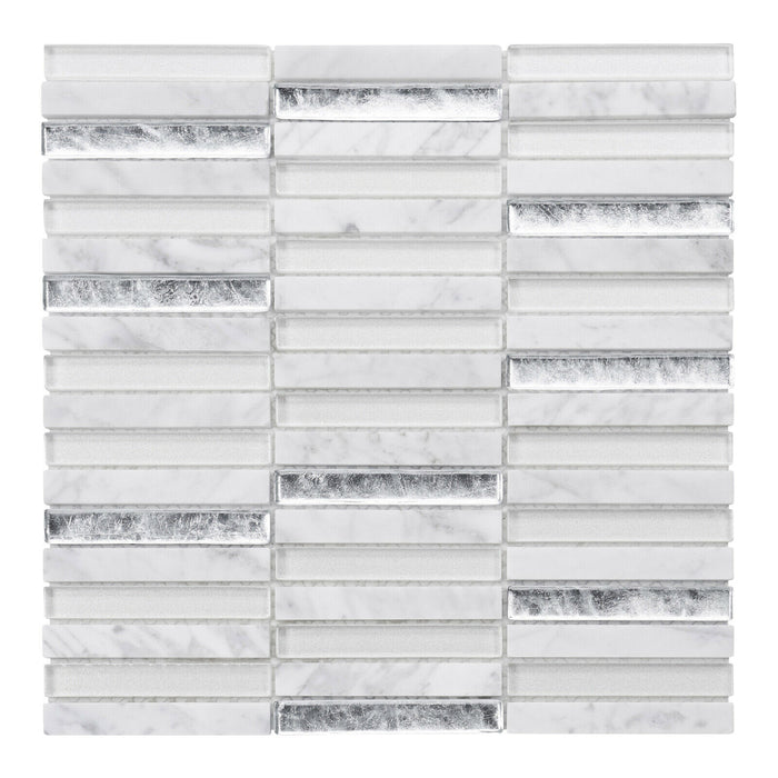 Sample - TDH290NS Natural Stone Carrara Marble Crystal Glass White Mosaic Tile