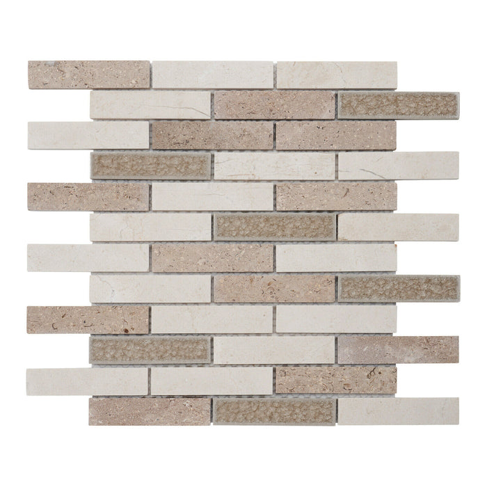 Sample - TDH246CG Natural Stone Crema Marfil Marble Crackle Glass Beige Sand Mosaic Tile