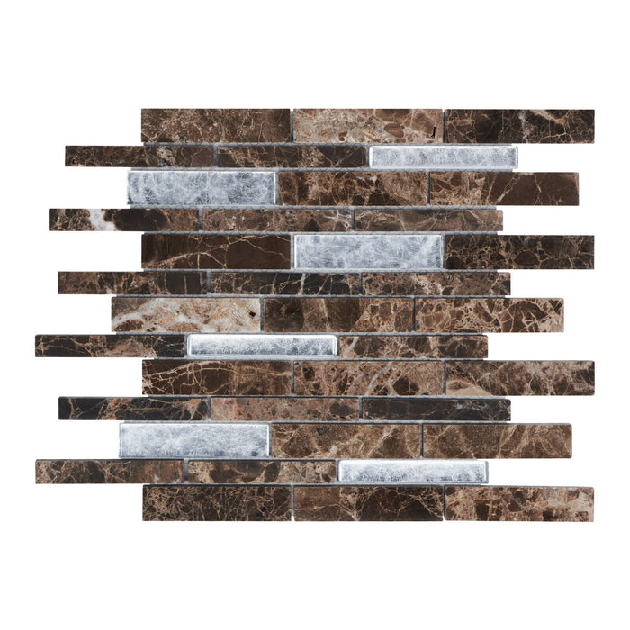 Sample - TDH464NS Natural Stone Crystal Glass Emperador Brown White Mosaic Tile