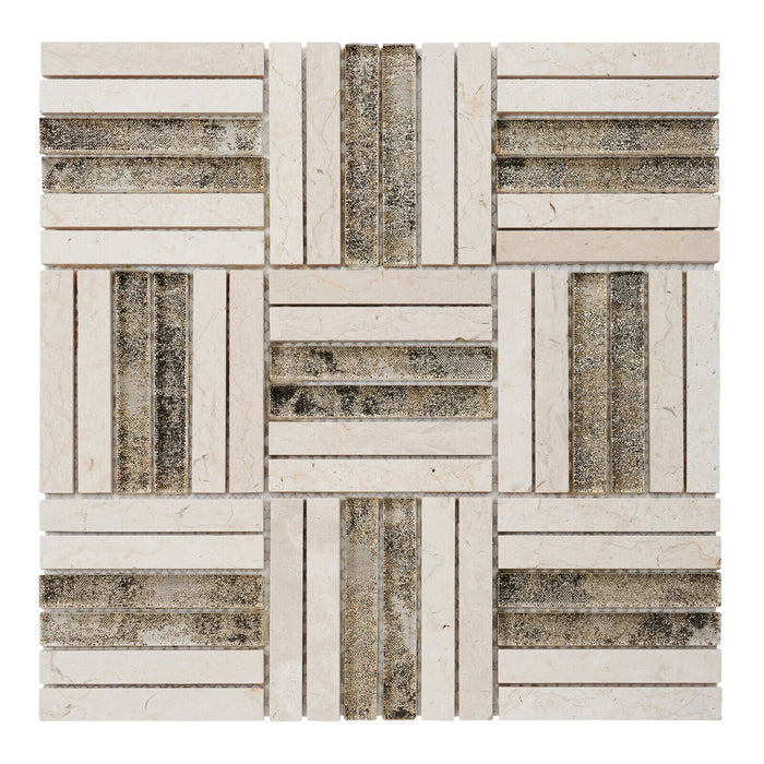 TDH361NS Natural Stone Marble Crystal Glass Beige Cream Mosaic Tile