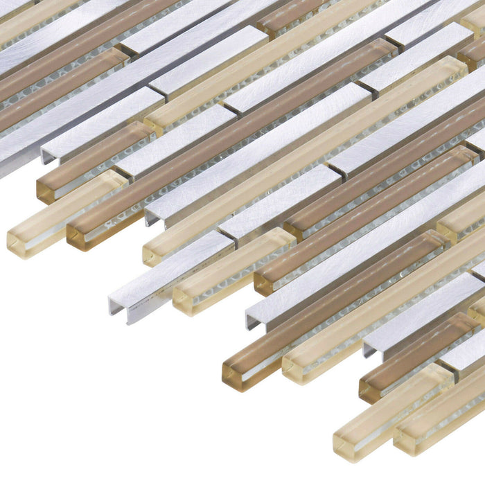 Sample - TDH39MDR Beige Glass Aluminum Metallic Linear Interlocking Mosaic Tile