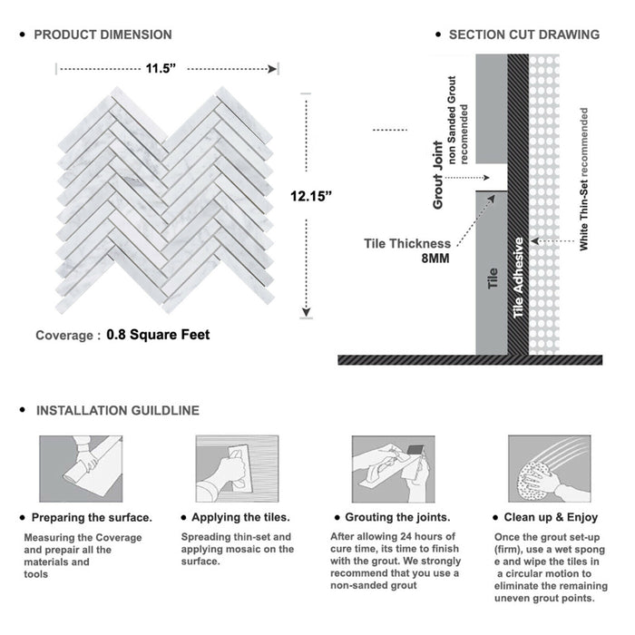 Sample - TDH385NS Natural Stone Carrara White Mosaic Tile