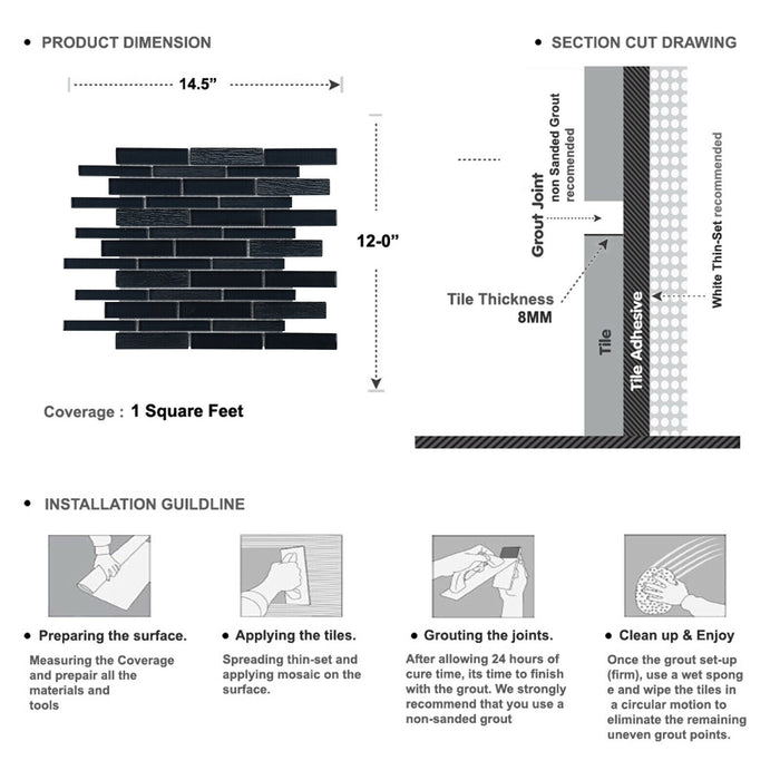 Sample - TDH506MG Metallic Glass Black Mosaic Tile