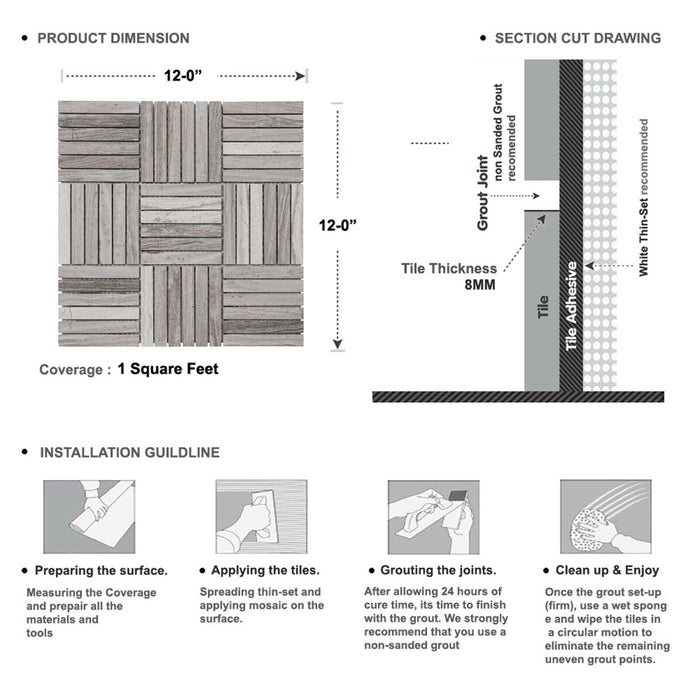 Sample - TDH349NS Natural Stone White Oak Marble Taupe Gray Mosaic Tile