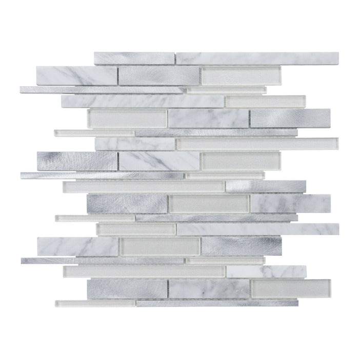 Sample - TDH434NS Aluminum Natural Stone Glass Carrara White Silver Metallic Metal Mosaic Tile