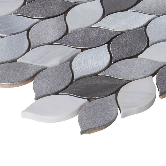 Sample - TDH65MDR Gray Metallic Natural Stone Leaves Pattern Mosaic Tile