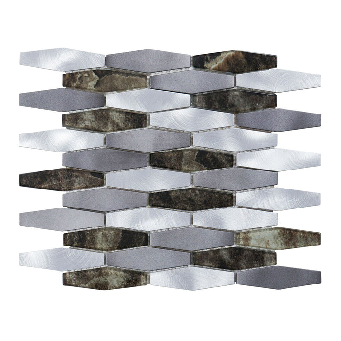 Sample - TDH36MDR Gray Aluminum Metallic Stone Glass Hexagon Mosaic Tile