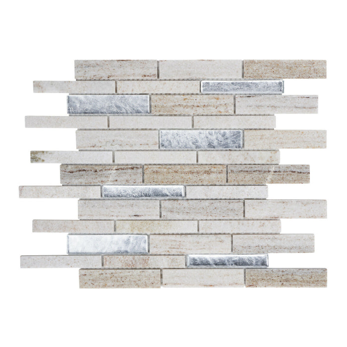 Sample - TDH474NS Natural Stone Quartzite Crystal Glass Tapue Gray White Mosaic Tile