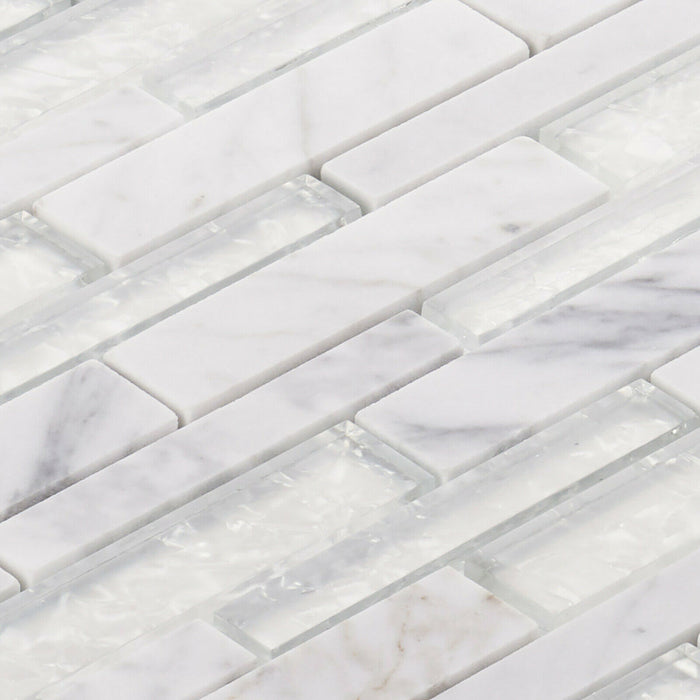 Sample - TDH471NS Natural Stone Glass Carrara White Mosaic Tile