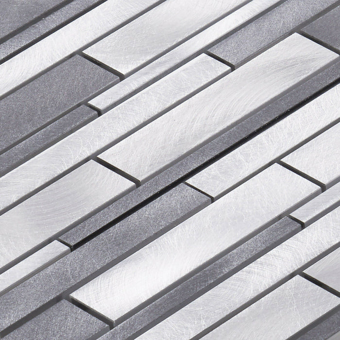 Sample - TDH438AL Aluminum Metal Silver Gray Metallic Mosaic Tile