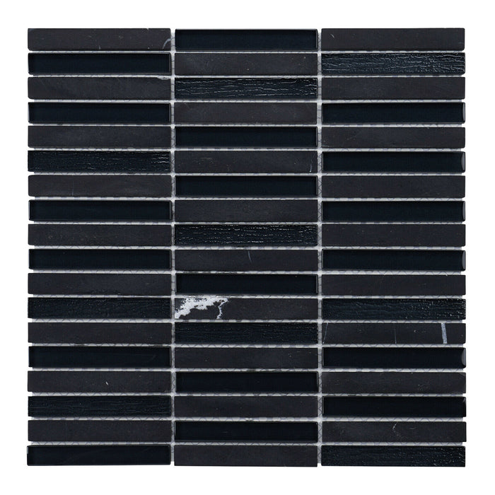 TDH289NS Natural Stone Marquino Crystal Glass Black Mosaic Tile