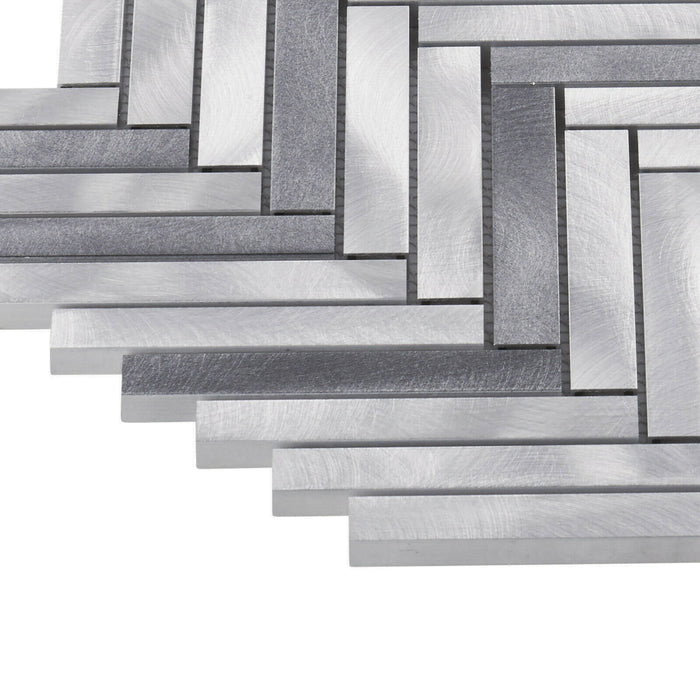 Sample - TDH397AL Aluminum Metal Silver Gray Metallic Mosaic Tile