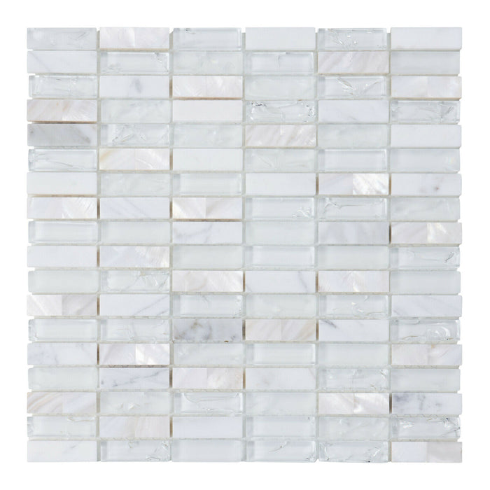 TDH8MDR White Pearl Glass Stone Mother of Pearl Stack Mosaic Tile