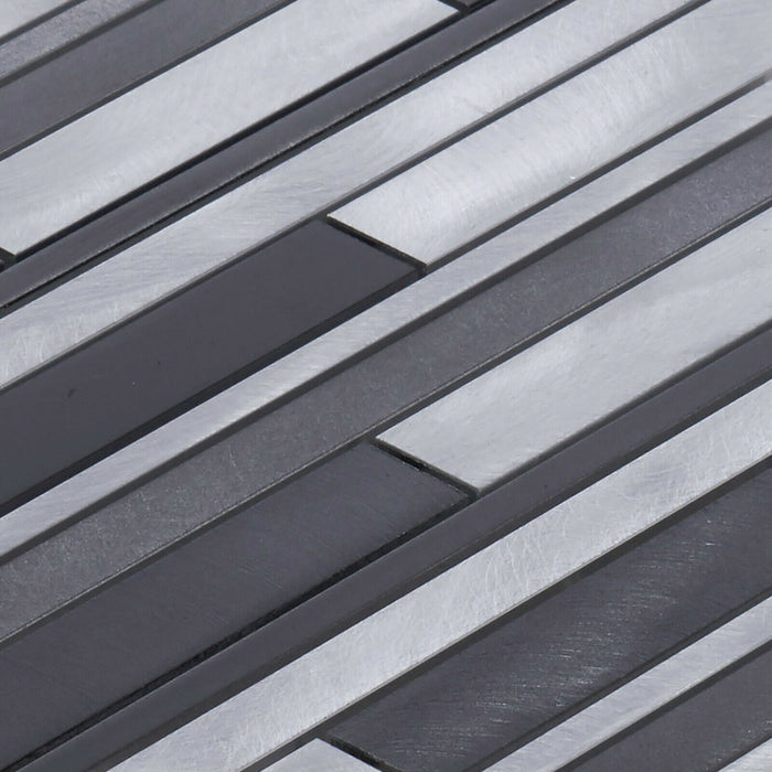 Sample - TDH51MDR Gray Aluminum Metallic Linear Interlocking Mosaic Tile