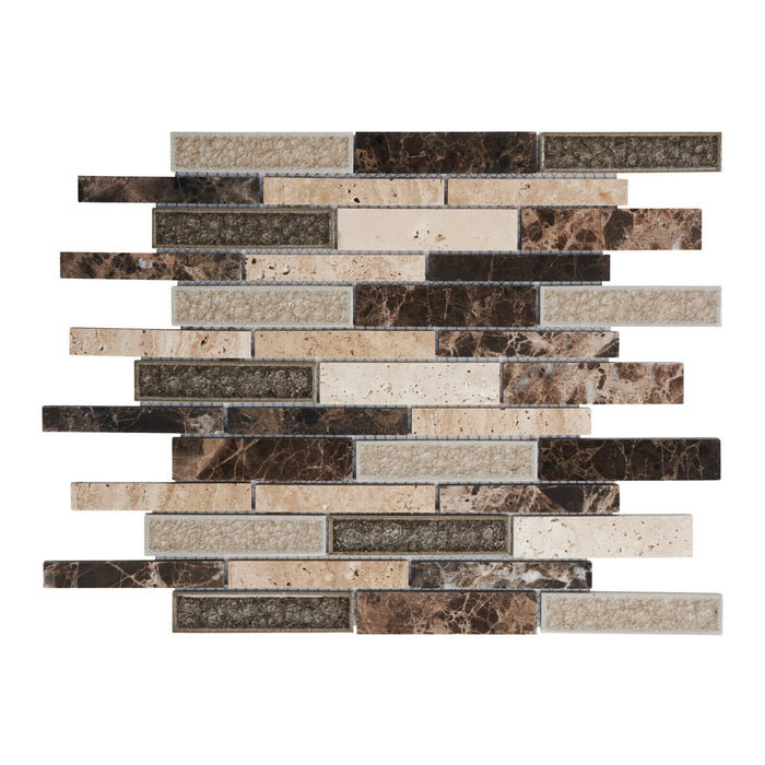 Sample - TDH480BS Natural Stone Crackle Glass Emperador Brown Beige Mosaic Tile