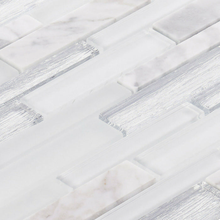 Sample - TDH470NS Natural Stone Glass Carrara White Mosaic Tile