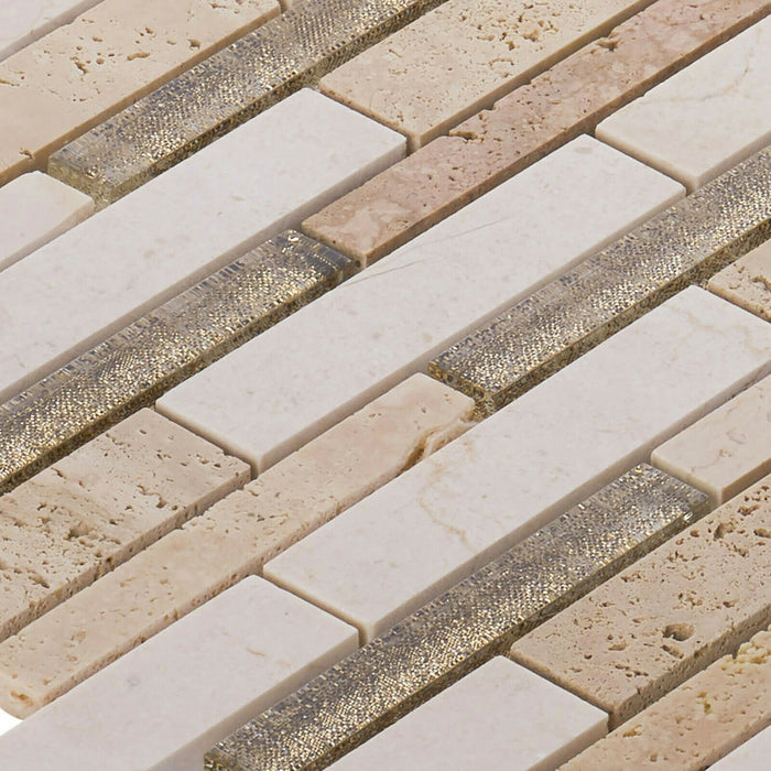 Sample - TDH483NS Natural Stone Crema Marfil Glass Beige Cream Mosaic Tile