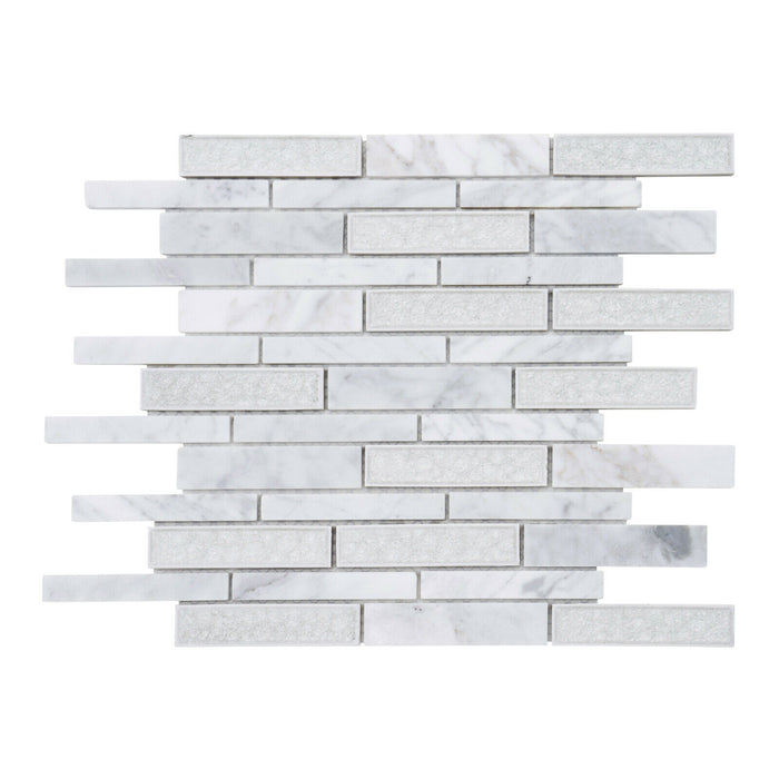 Sample - TDH469NS Natural Stone Crackle Glass Carrara White Mosaic Tile