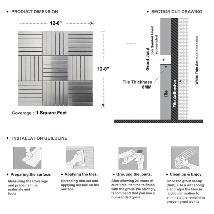 Sample - TDH358SS Stainless Steel Brushed Nickel Metallic Metal Mosaic Tile