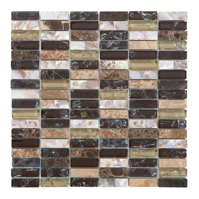 Sample - TDH7MDR Brown Beige Glass Stone Mother of Pearl Stack Mosaic Tile