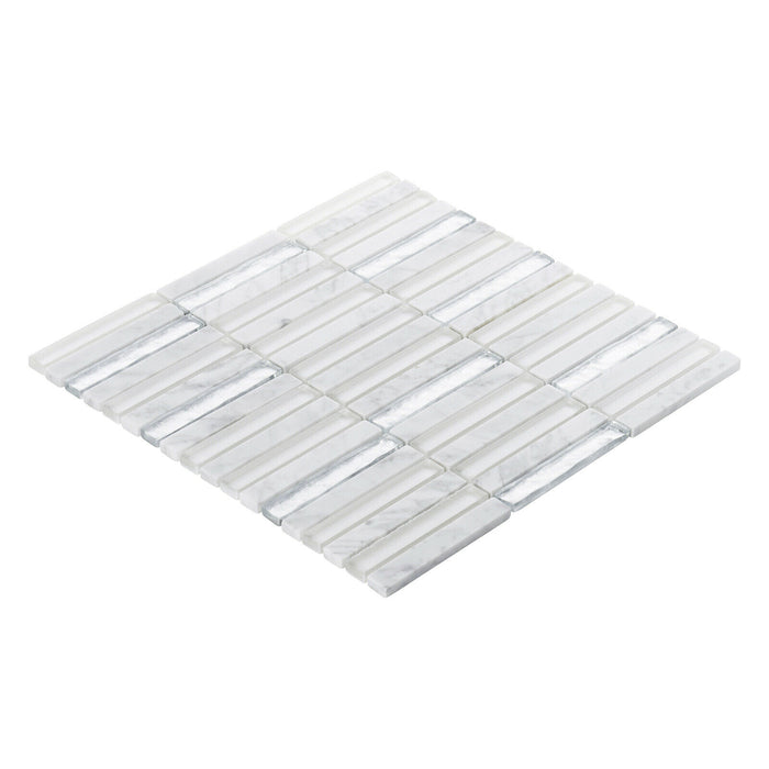 Sample - TDH290NS Natural Stone Carrara Marble Crystal Glass White Mosaic Tile