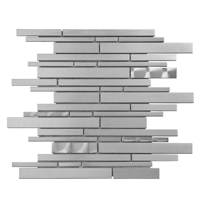 Sample - TDH24MDR Metal Metallic Silver Linear Interlocking Mosaic Tile