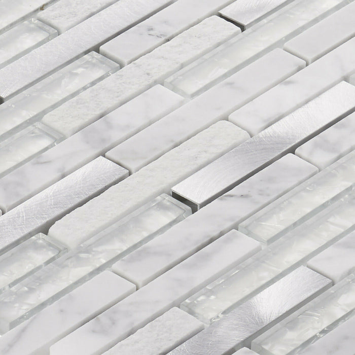 Sample - TDH316AL Aluminum Natural Stone Glass Carrara Marble White Metallic Metal Mosaic Tile