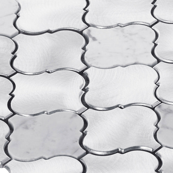 Sample - TDH41MDR White Calacatta Marble Arabesque Aluminum Metallic Mosaic Tile