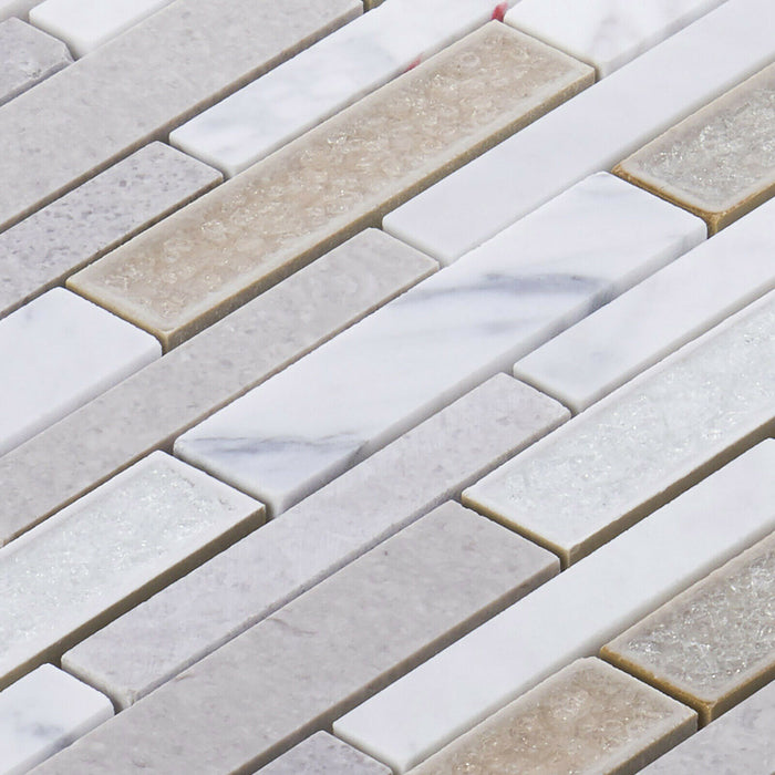 Sample - TDH460NS Natural Stone Crackle Glass Carrara White Gray Beige Mosaic Tile