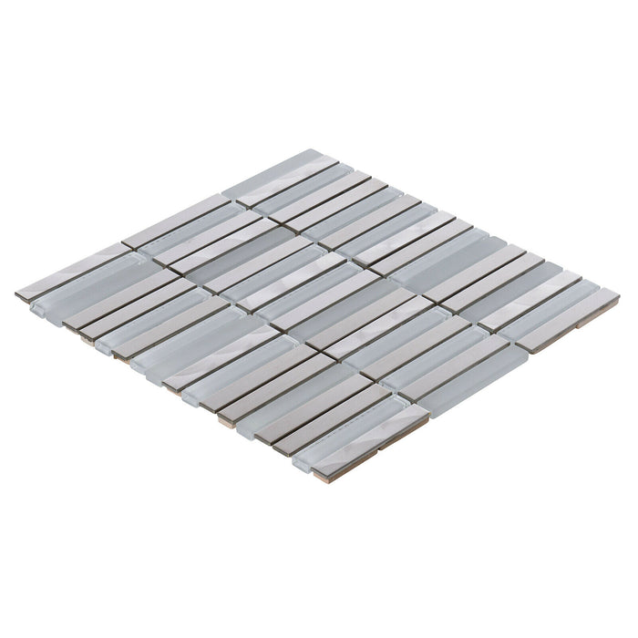 Sample - TDH297SS Stainless Steel Jeweling Crystal Glass White Silver Metal Metallic Mosaic Tile
