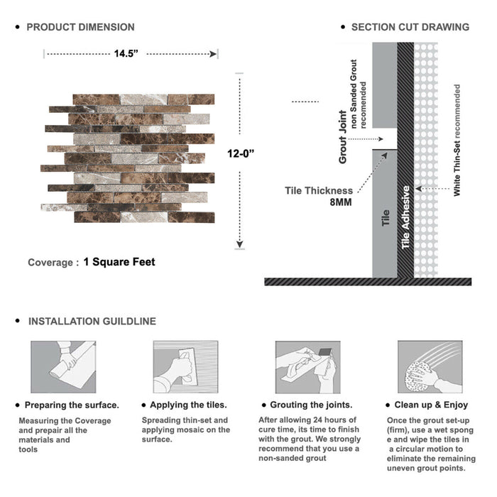 Sample - TDH466NS Natural Stone Emperador Brown Mosaic Tile