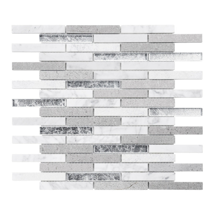 Sample - TDH319NS Natural Stone Crystal Glass Cinderella Gray Cararra White Mosaic Tile