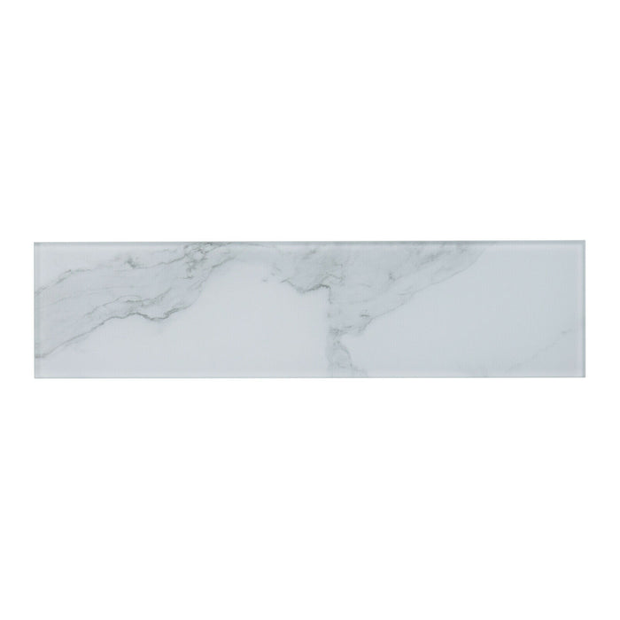 TDH75MDR 4” x 16” Super White Calacatta Stone Pattern Glass Subway Mosaic Tile