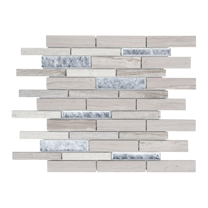 Sample - TDH479NS Natural Stone Crystal Glass White Oak Taupe Gray White Mosaic Tile