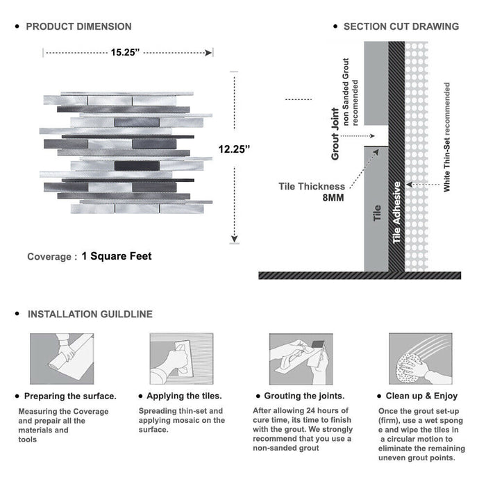 Sample - TDH51MDR Gray Aluminum Metallic Linear Interlocking Mosaic Tile