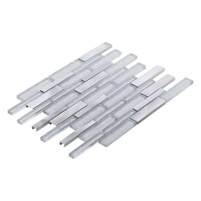 Sample - TDH499AL Aluminum Crystal Glass White Silver Metallic Mosaic Tile