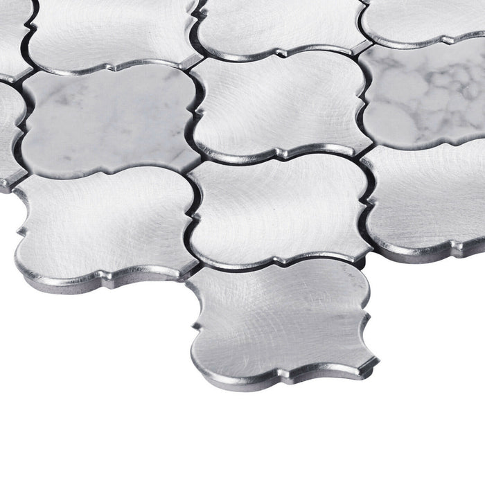 Sample - TDH41MDR White Calacatta Marble Arabesque Aluminum Metallic Mosaic Tile