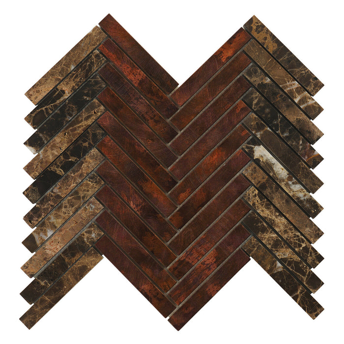 Sample - TDH394AC Antique Copper Natural Stone Emperador Brown Metallic Metal Mosaic Tile