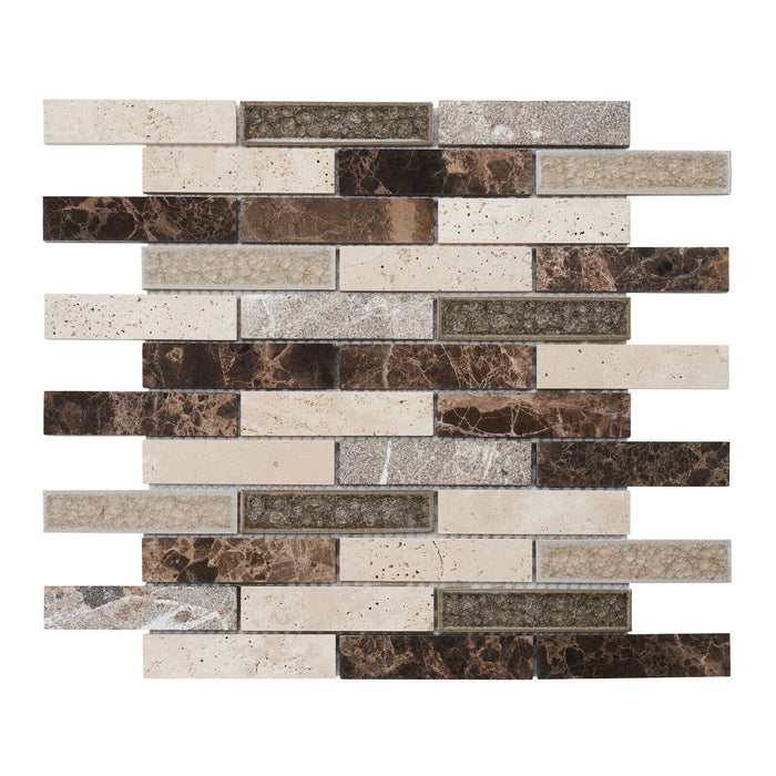 Sample - TDH247CG Natural Stone Travertine Marble Crackle Glass Brown Beige Mosaic Tile
