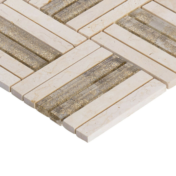 Sample - TDH361NS Natural Stone Marble Crystal Glass Beige Cream Mosaic Tile