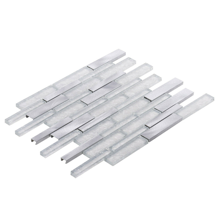TDH497AL Aluminum Crystal Glass White Silver Metallic Mosaic Tile