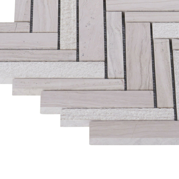 Sample - TDH404NS Natural Stone White Oak Marble Taupe Gray Mosaic Tile