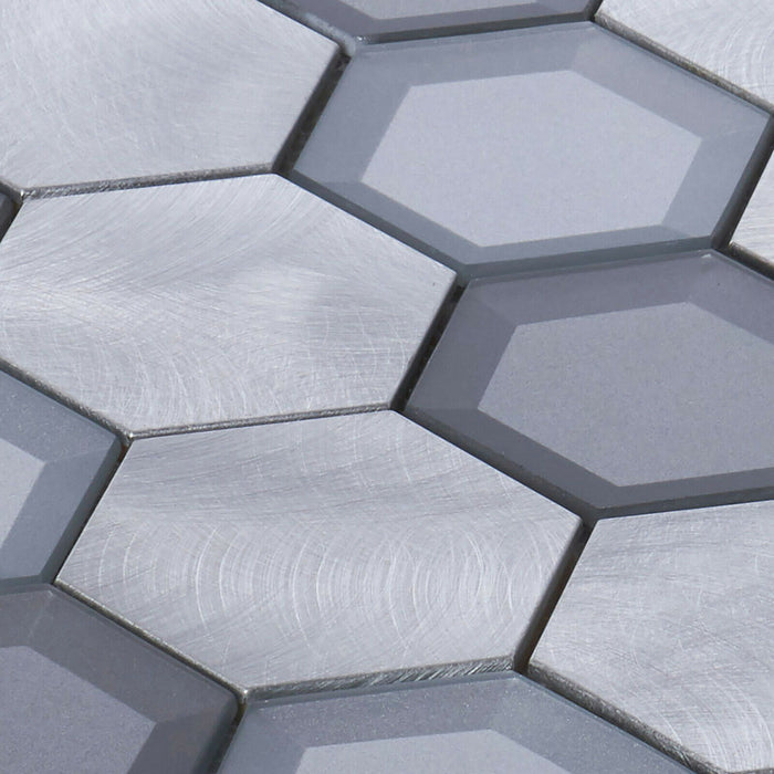 Sample - TDH61MDR Gray Aluminum Metallic 3D Crystal Glass Hexagon Mosaic Tile