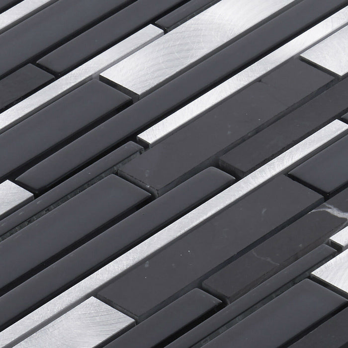 Sample - TDH531AL Aluminum Natural Stone Crystal Glass Black Silver Metallic Metal Mosaic Tile