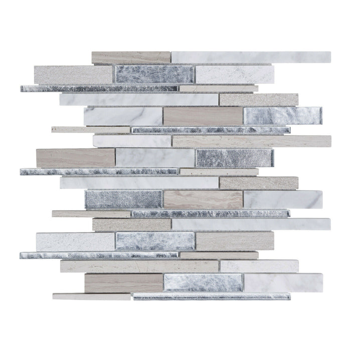 Sample - TDH421NS Natural Stone White Oak Crystal Glass Taupe Carrara White Mosaic Tile