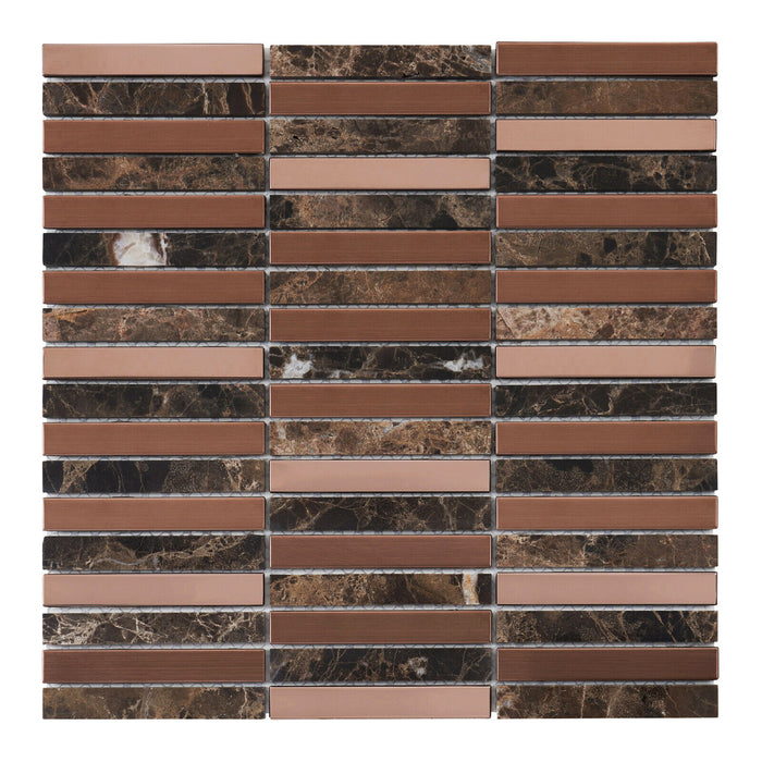 Sample - TDH285RG Natural Stone Emperador Marble Brown Stainless Steel Rose Gold Copper Mosaic Tile